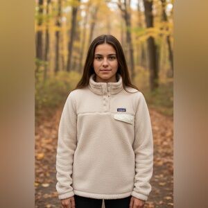 Patagonia Polartec Thermal Fleece Half Zip Pullover Cream Youth Small